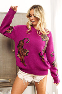 BiBi Sequin Tiger Embroidery Sweater