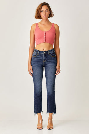 Risen Full Size Frayed Hem Cropped Straight Jeans