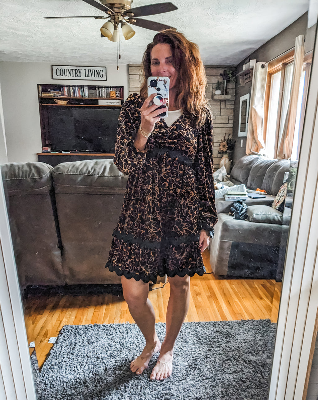 Floral Printed Velvet Dress (S-M-L)