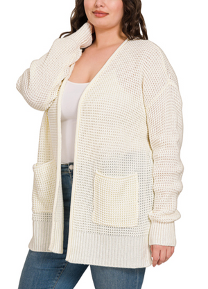 Ivory Waffle Cardigan (1X-3X)