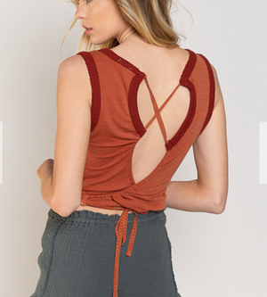 Indian Red Lace Up Tank (S-M-L)