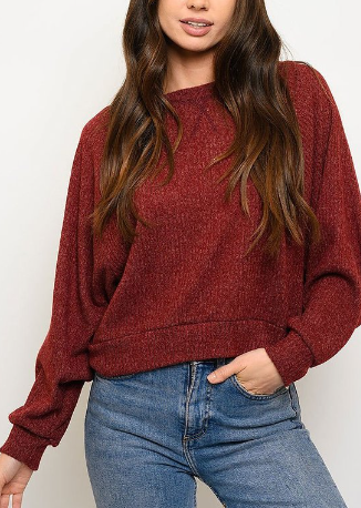 Burgundy Ribbed Crewneck (S-M-L)