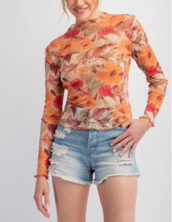 Floral Print Mesh Top (S-M-L)