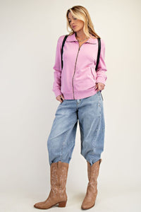 Bubble Gum Stone Washed Zip Up jacket (S-M-L)