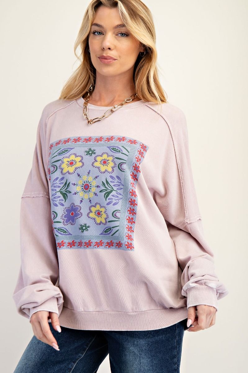 Rose Grey Boho Print Pullover (S-M-L)