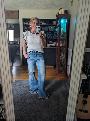 Crochet Eyelet Flounce Top (S-XL)